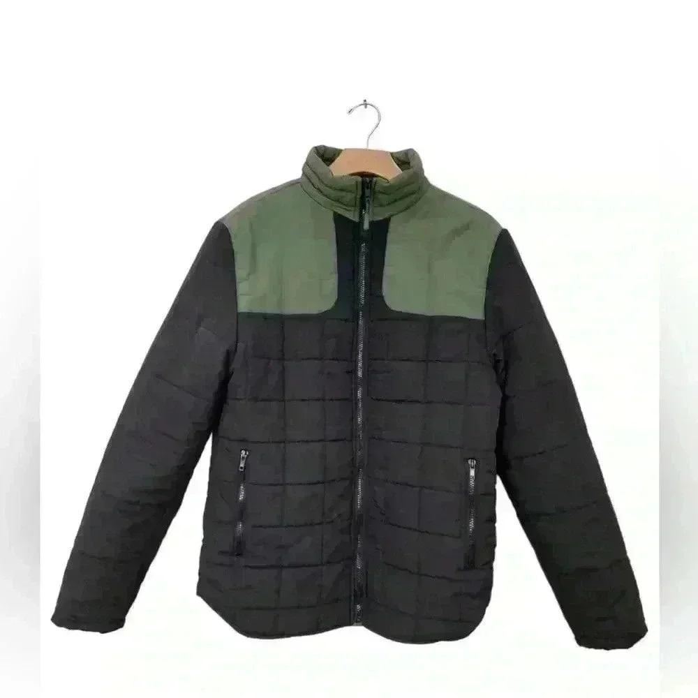 Nomad Mens Quilted Puffer Jacket Medium Black Green Insulated Full Zip Lined